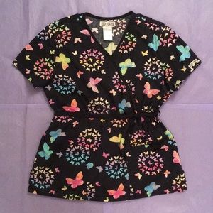Cherokee Body Butterflies Scrub Top Size Medium